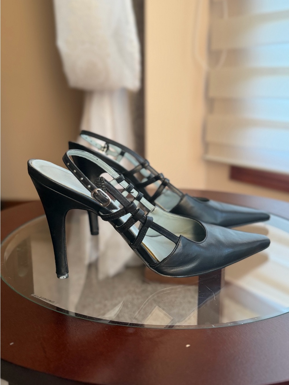 Black Strappy Pointed-Toe High Heels - Women